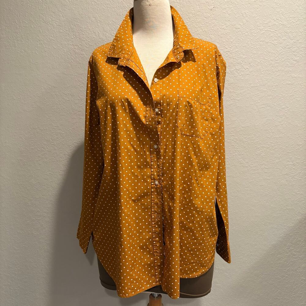 OLD NAVY Women’s The Classic Shirt Mustard/White Polka Dots Sz XXL Preppy Office